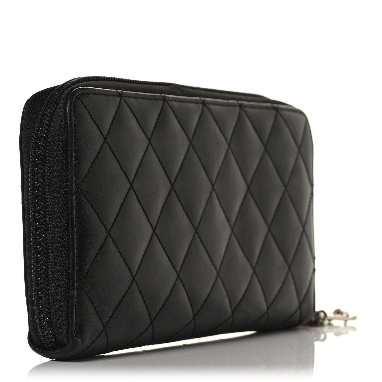 Chanel Calfskin Quilted Cambon Large Gusset Zip Around Wallet Black 3 of 12