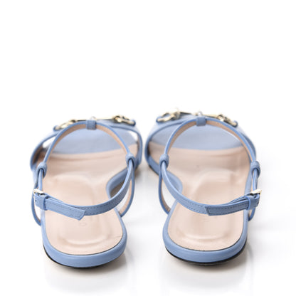 Gucci Calfskin Horsebit T-Strap Flat Sandals 35.5 Porcelain Light Blue 5 of 9
