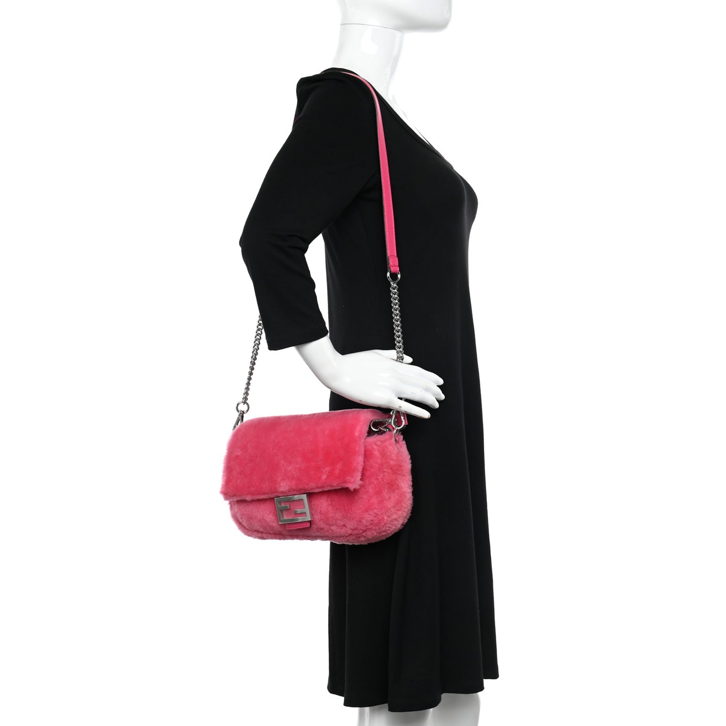 Shearling Shiny Nappa Baguette Rosa Fluo