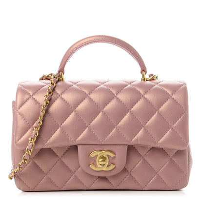 Chanel Iridescent Lambskin Quilted Mini Top Handle Rectangular Flap Pink 1 of 11