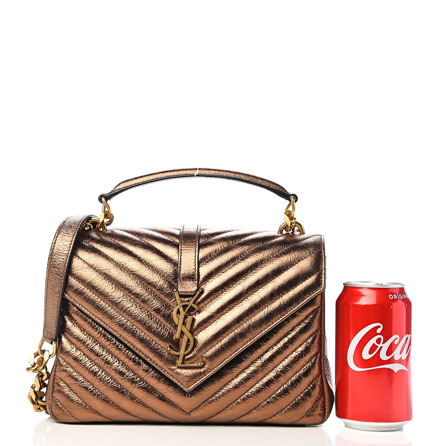 Metallic Calfskin Matelasse Chevron Monogram Medium College Bag Bronze