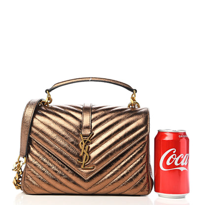 Saint Laurent Metallic Calfskin Matelasse Chevron Monogram Medium College Bag Bronze 9 of 9