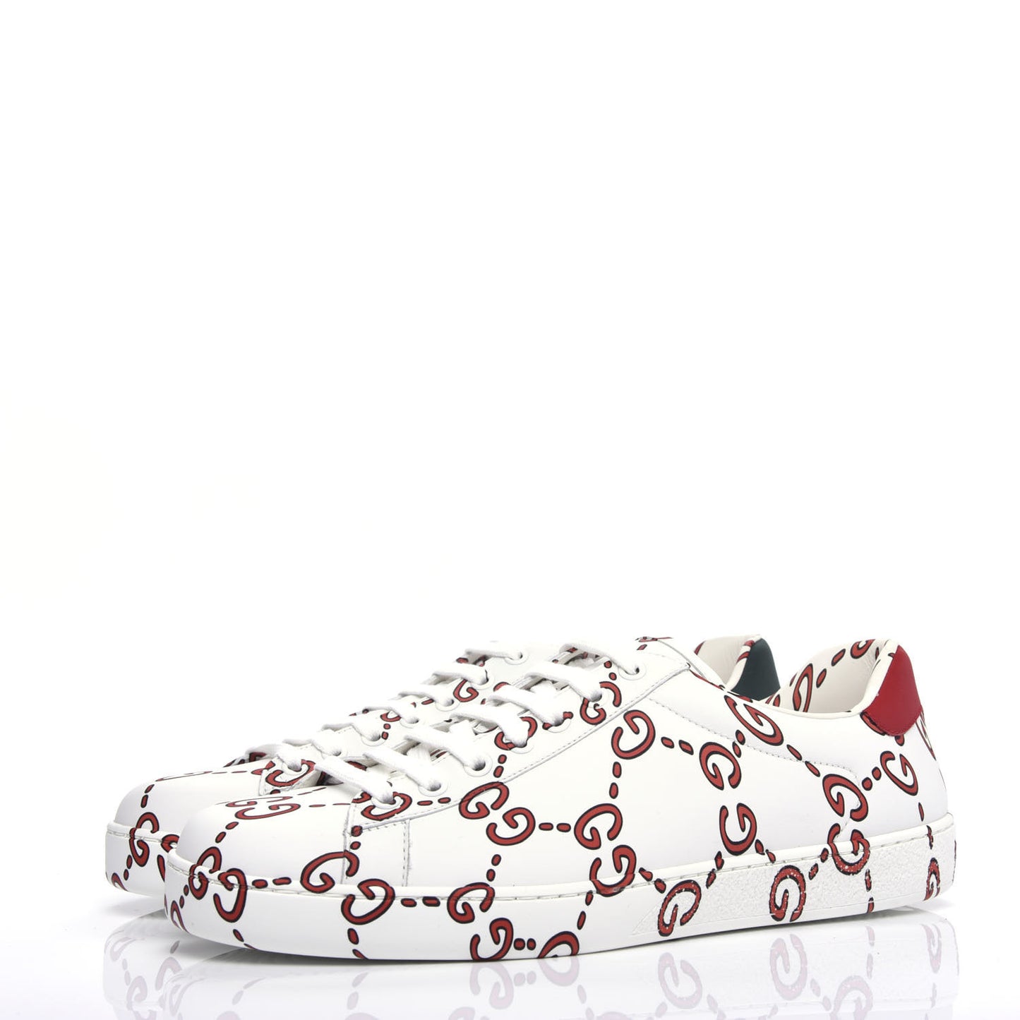 Calfskin GucciGhost Print Mens Ace Sneakers 8.5 White Hibiscus Red