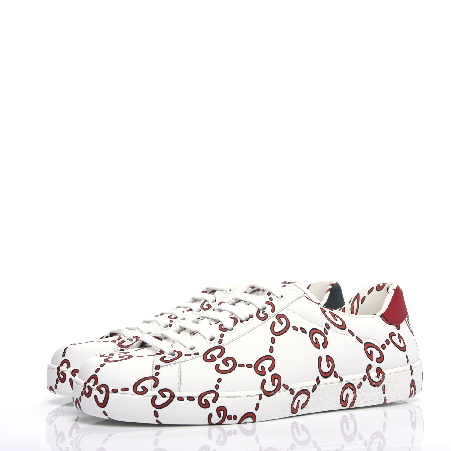 Gucci Calfskin GucciGhost Print Mens Ace Sneakers 8.5 White Hibiscus Red 3 of 9