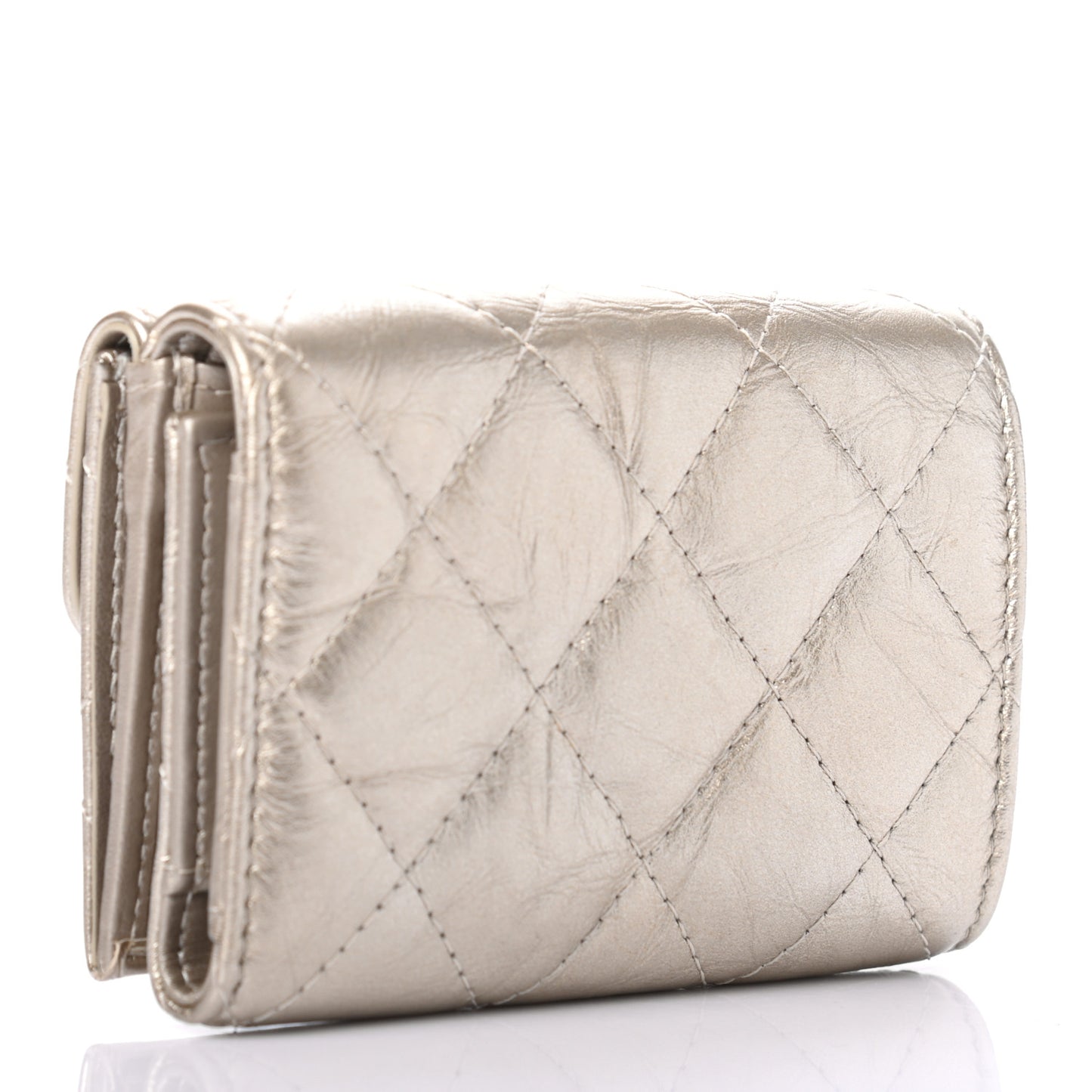 Metallic Aged Calfskin Quilted Reissue Compact Wallet Gold