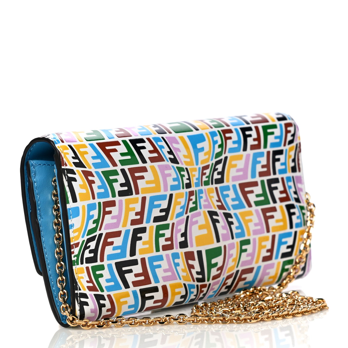 X SARAH COLEMAN Vitello Liberty Ceylon Micro FF Fish Eye Embossed Continental Envelope Wallet On Chain Multicolor Cyber Blue