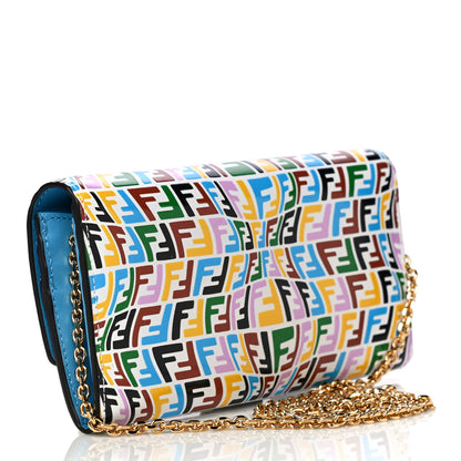 Fendi X SARAH COLEMAN Vitello Liberty Ceylon Micro FF Fish Eye Embossed Continental Envelope Wallet On Chain Multicolor Cyber Blue 2 of 9
