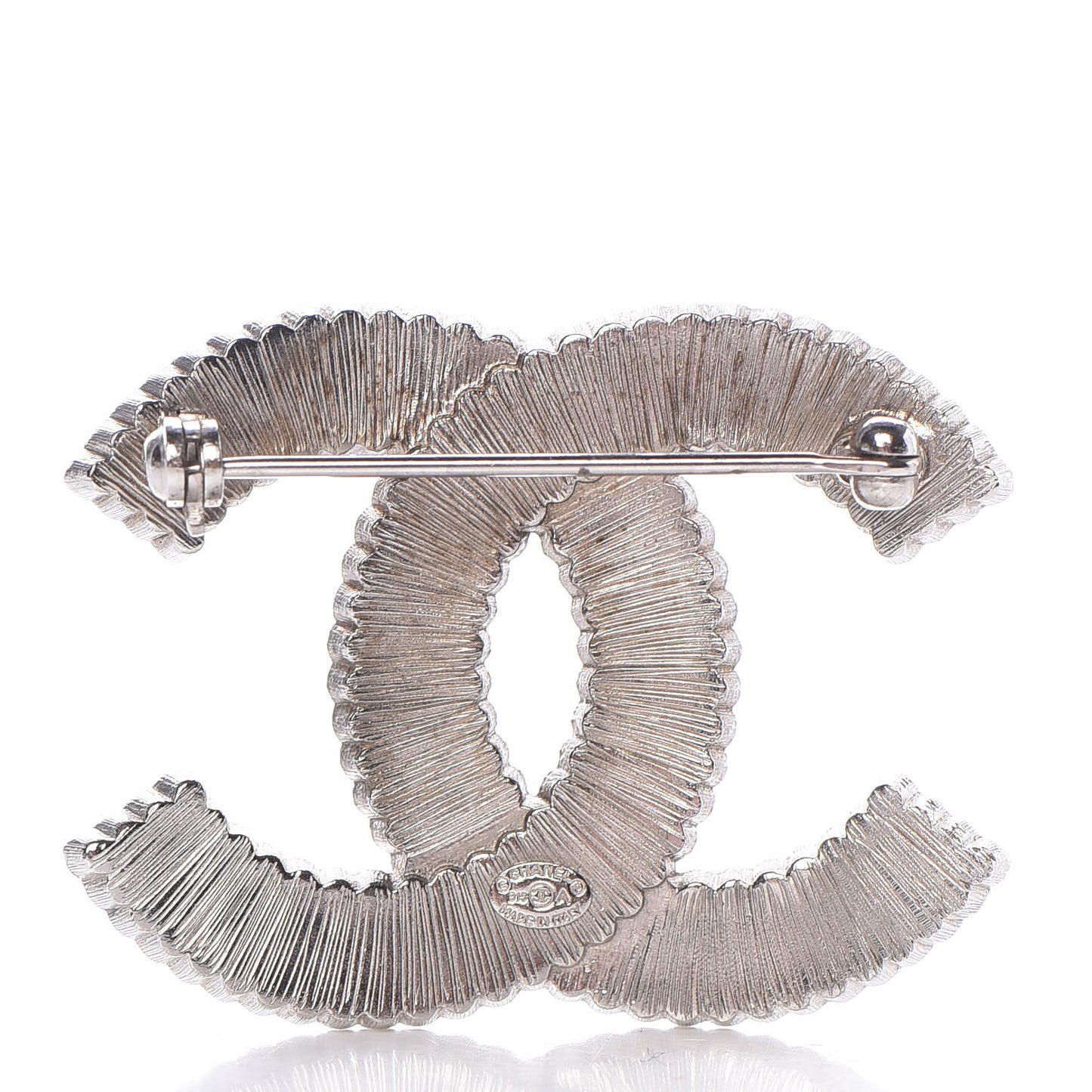 Crystal Glass CC Brooch Silver