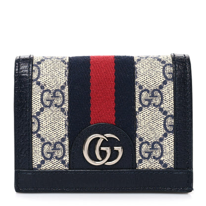 Gucci GG Supreme Monogram Textured Dollar Calfskin Web Ophidia Card Case Beige Blue 1 of 11