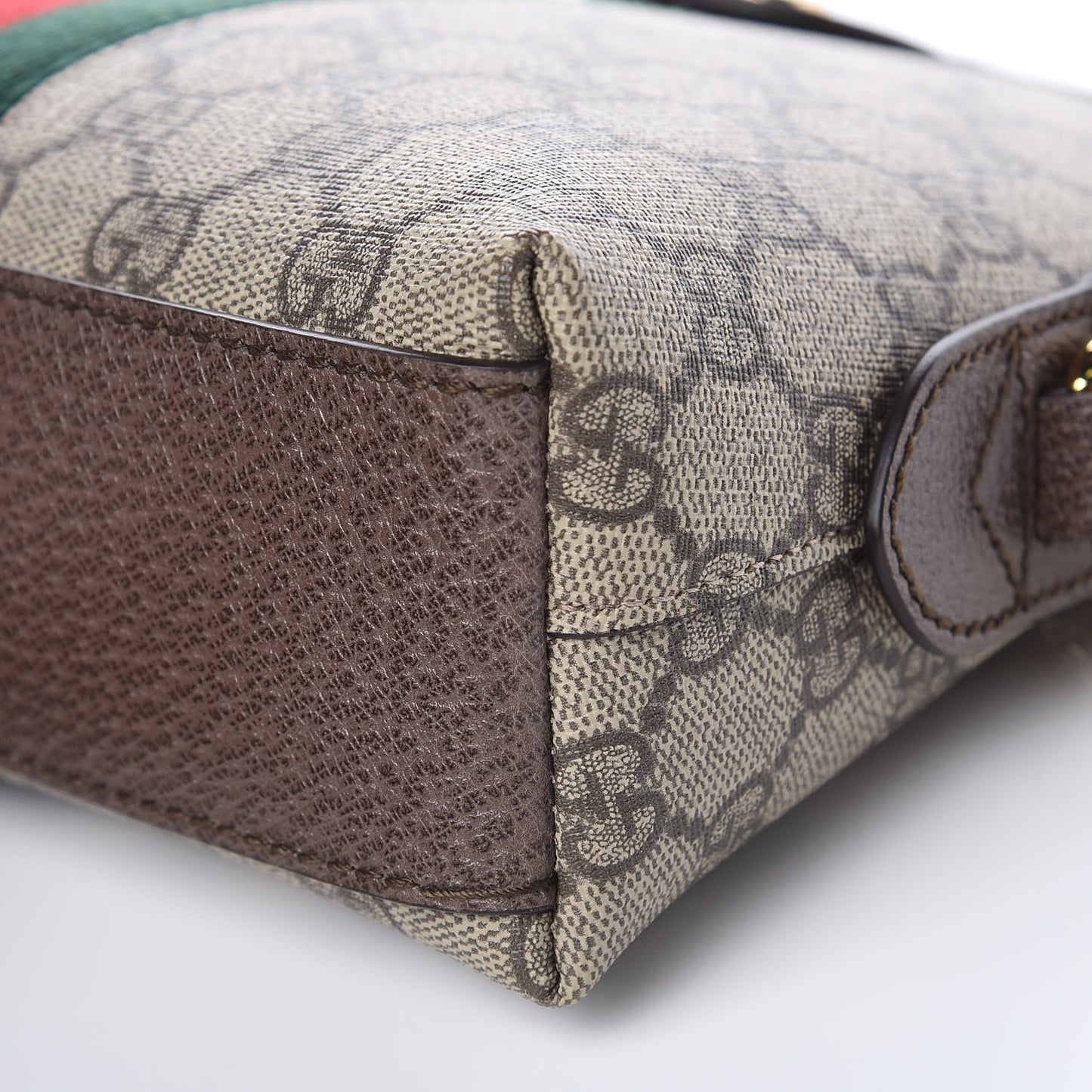 GG Supreme Monogram Textured Dollar Calfskin Web Small Ophidia Dome Shoulder Bag Beige Ebony New Acero