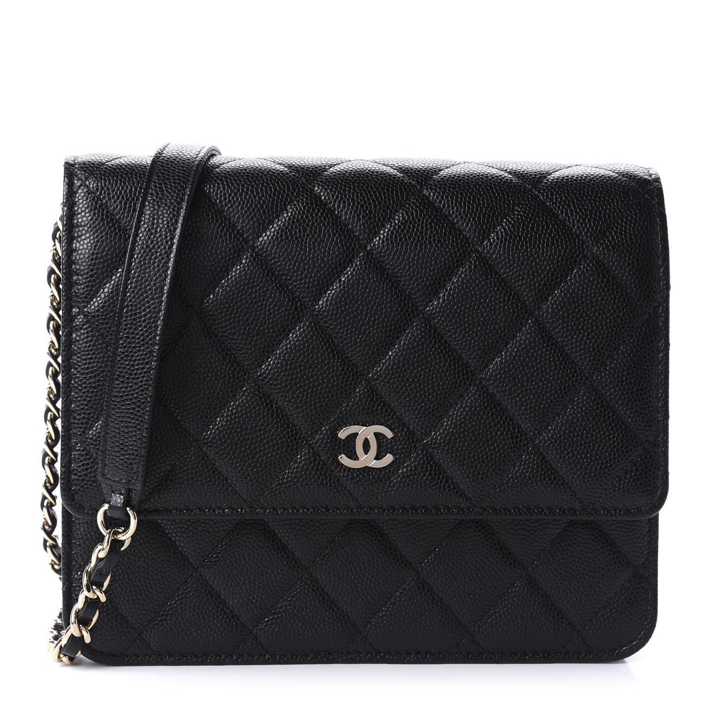 Caviar Quilted Square Wallet On Chain WOC Black