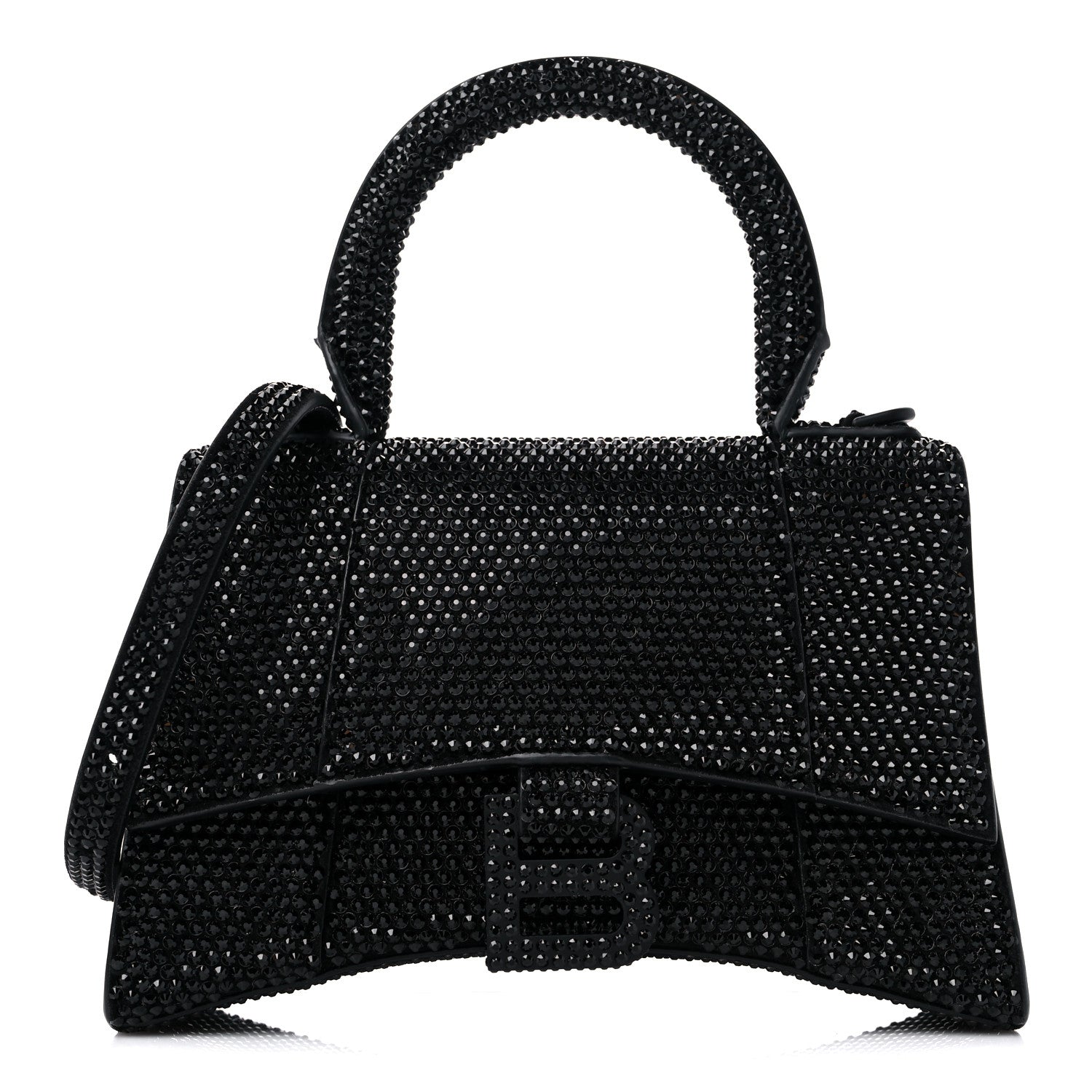 Balenciaga Strass Suede Hourglass Top Handle Bag XS Black Jet 1 of 12