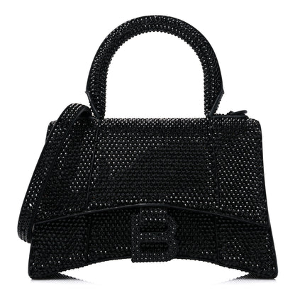 Balenciaga Strass Suede Hourglass Top Handle Bag XS Black Jet 1 of 12