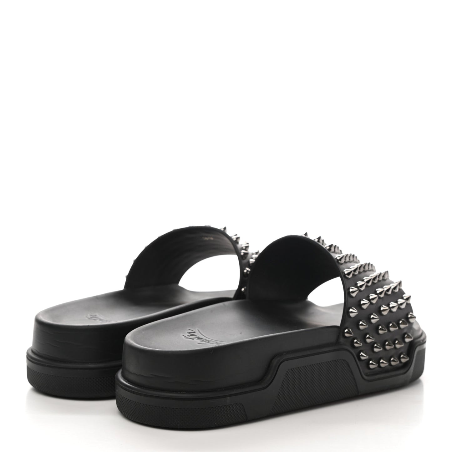 Calfskin Studded Pool Fun Platform Flat Slide Sandals 39 Black