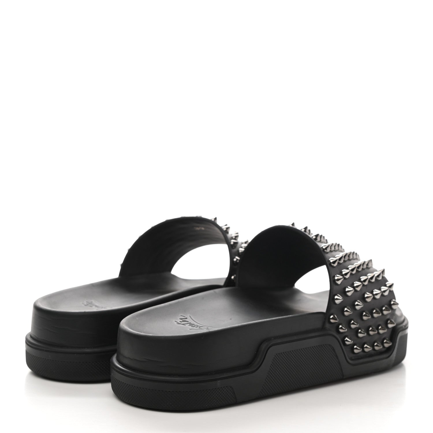 Christian Louboutin Calfskin Studded Pool Fun Platform Flat Slide Sandals 39 Black 4 of 10