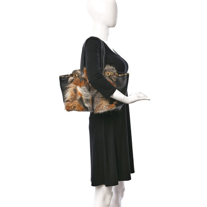 Salvatore Ferragamo Calfskin Fox Fur Medium Verve Double Zip Tote Black Multicolor 2 of 8