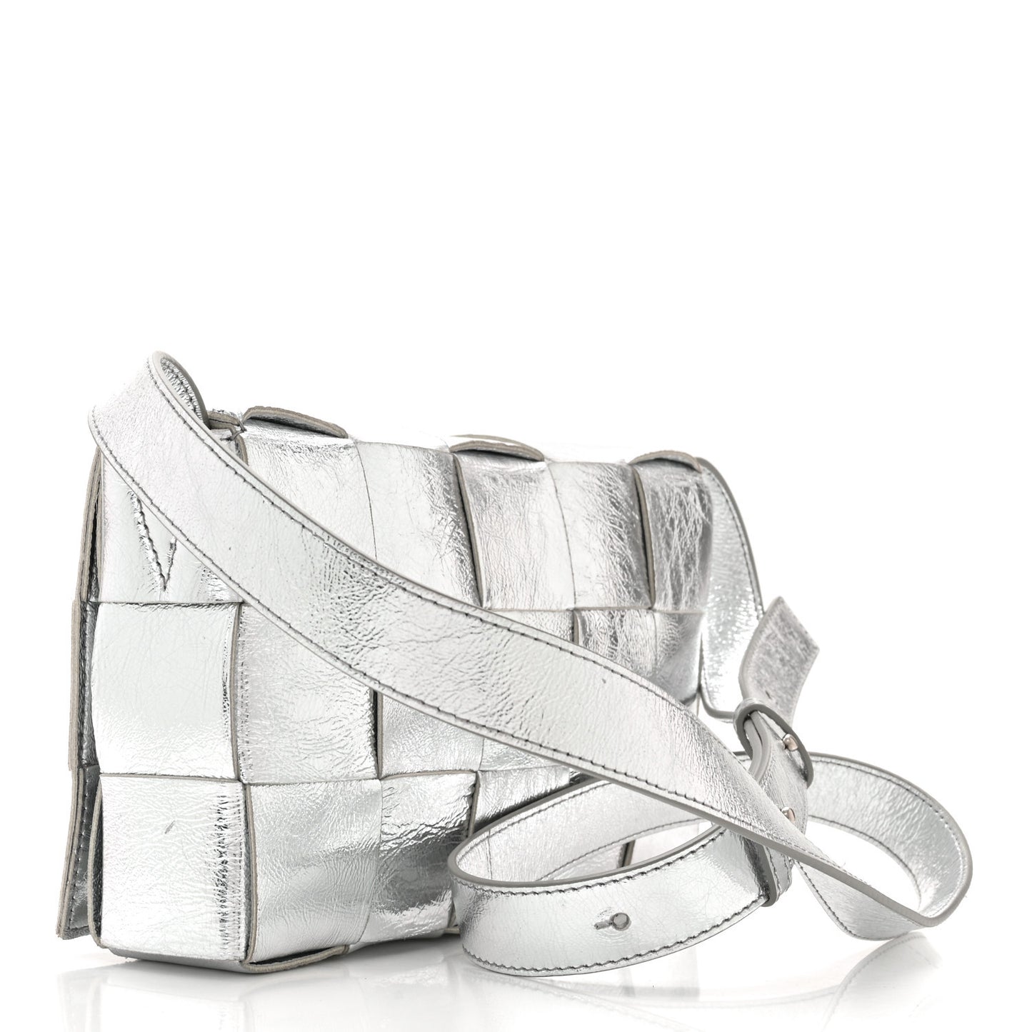 Metallic Lambskin Maxi Intrecciato Cassette Crossbody Bag Silver