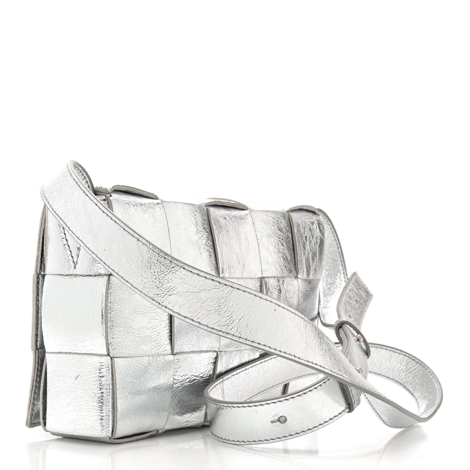 Bottega Veneta Metallic Lambskin Maxi Intrecciato Cassette Crossbody Bag Silver 3 of 10