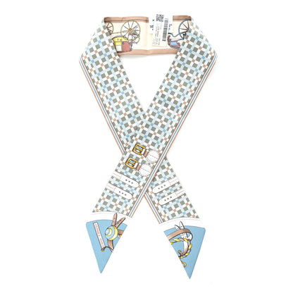 Hermes Silk Les Voitures A Transformation Twilly Vert Amanda Bleu 1 of 4