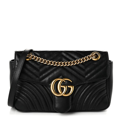 Gucci Calfskin Matelasse Small GG Marmont Shoulder Bag Black 1 of 11