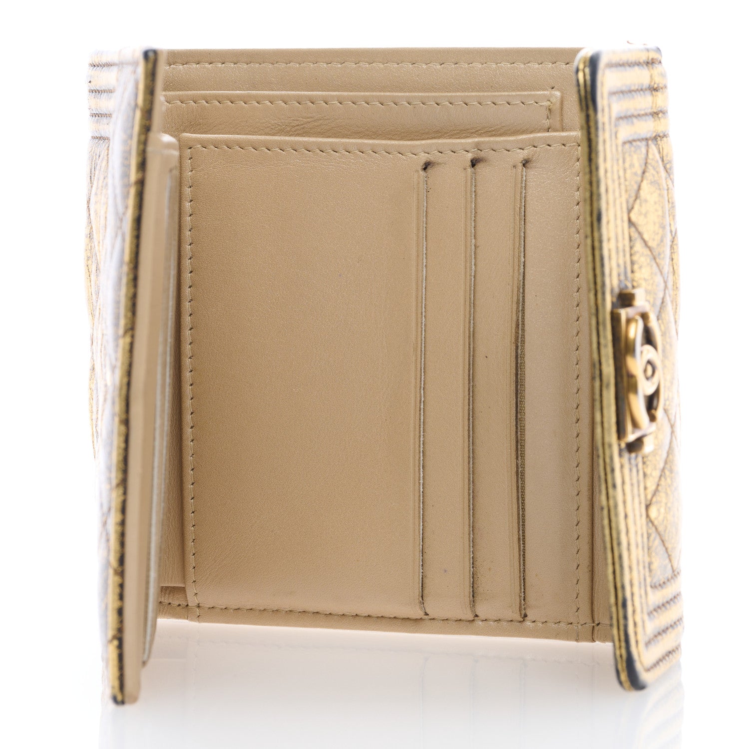 Chanel Cracked Metallic Calfskin Quilted Compact Boy Wallet Gold 5 of 7