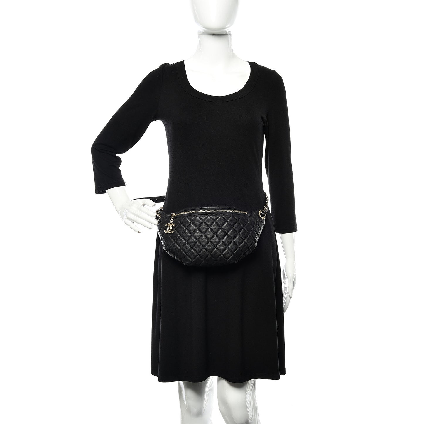 Calfskin Quilted Banane Waist Bag Fanny Pack Black