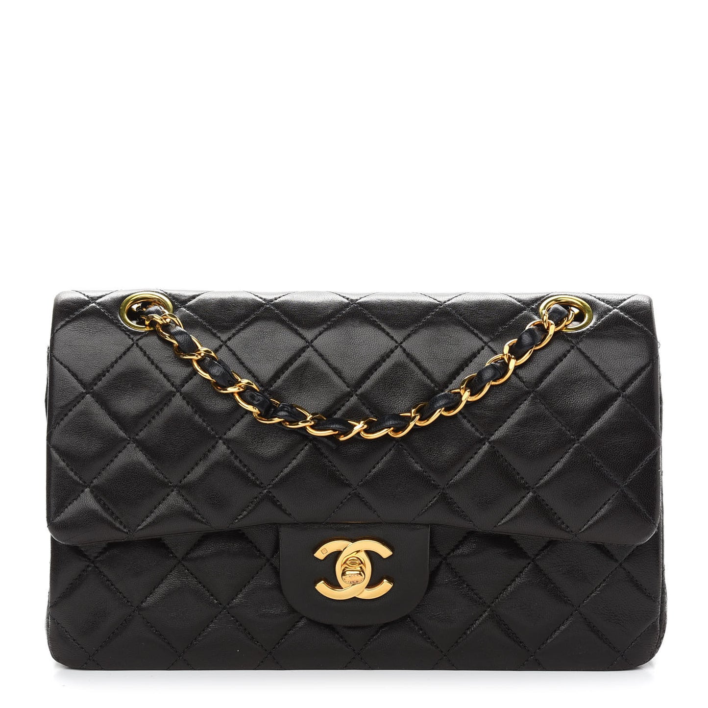 Lambskin Quilted Small Double Flap Black