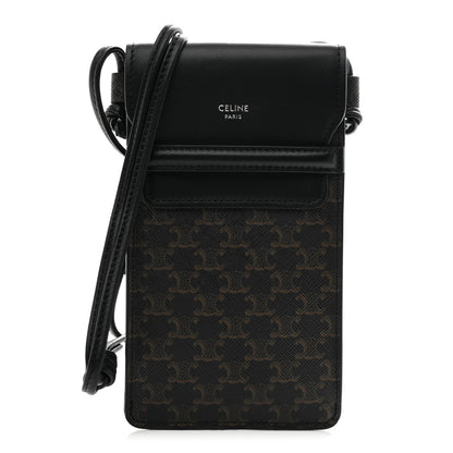 Celine Triomphe Canvas Lambskin Phone Pouch With Flap Black 1 of 10