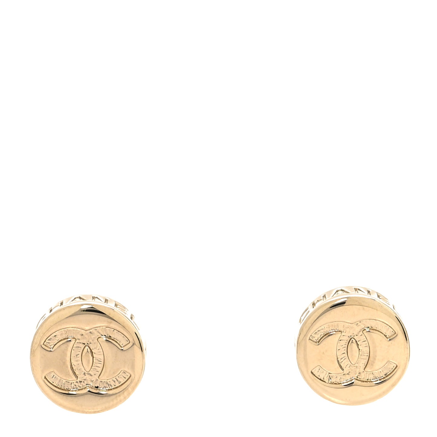 Metal Round CC Earrings Gold