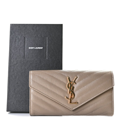 Saint Laurent Grain De Poudre Matelasse Chevron Monogram Flap Wallet Dusty Grey 6 of 6