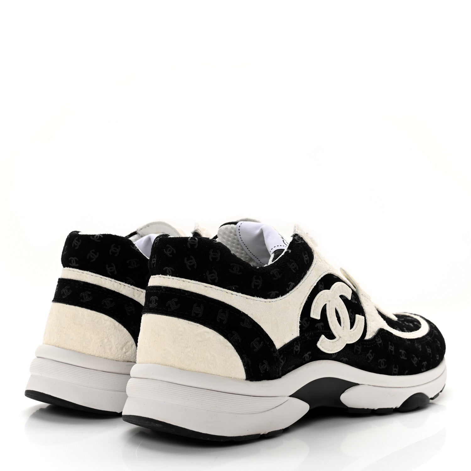 Chanel Nylon Suede Calfskin Printed CC Sneakers 39 White Black 4 of 12