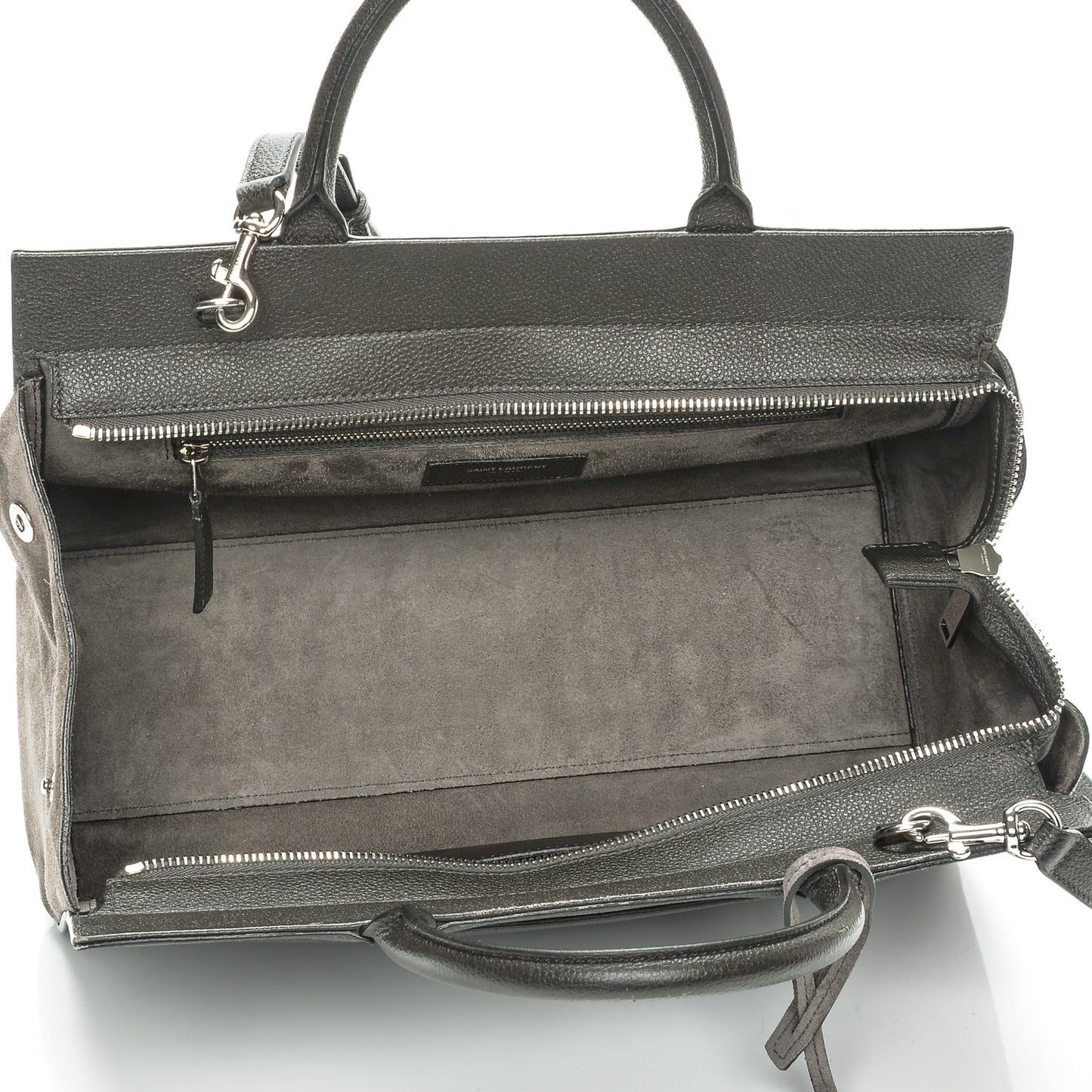 Grained Calfskin Suede Small Cabas Rive Gauche Dark Anthracite