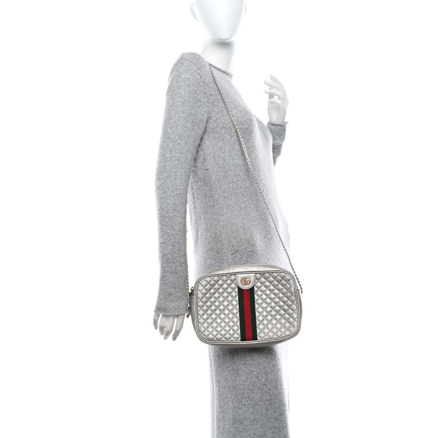 Laminated Nappa Web Trapuntata Small GG Shoulder Bag Argento