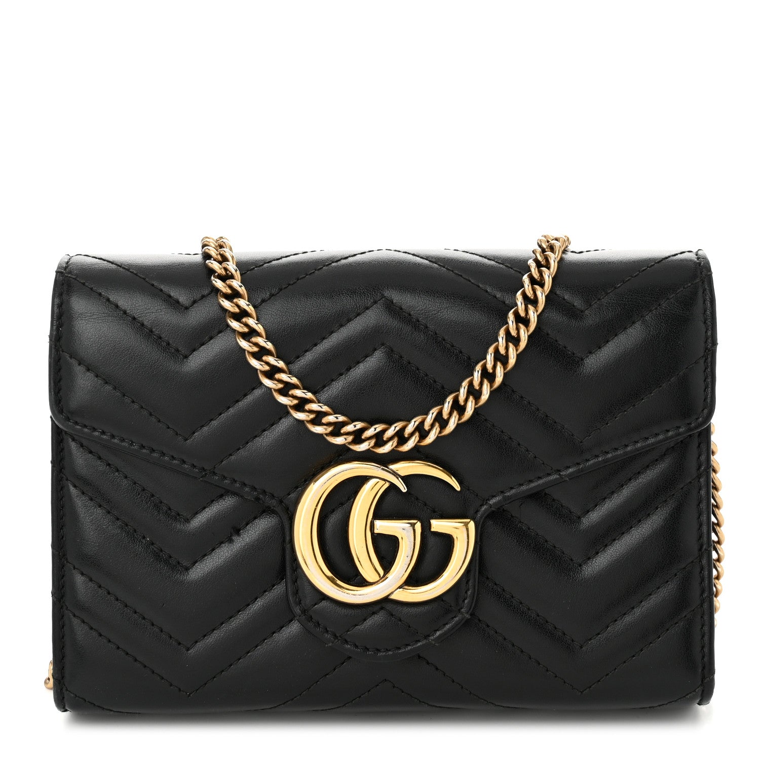 Gucci Calfskin Matelasse GG Marmont Chain Wallet Black 1 of 12