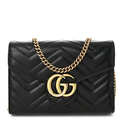 Gucci Calfskin Matelasse GG Marmont Chain Wallet Black 1 of 12