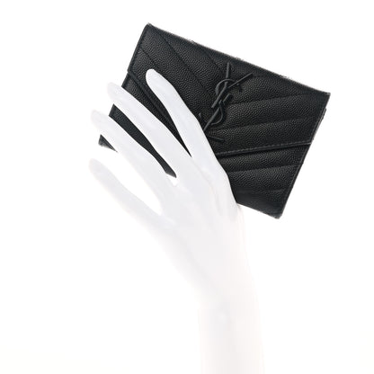 Saint Laurent Grain De Poudre Matelasse Chevron Small Monochrome Monogram Envelope Wallet Black 2 of 7