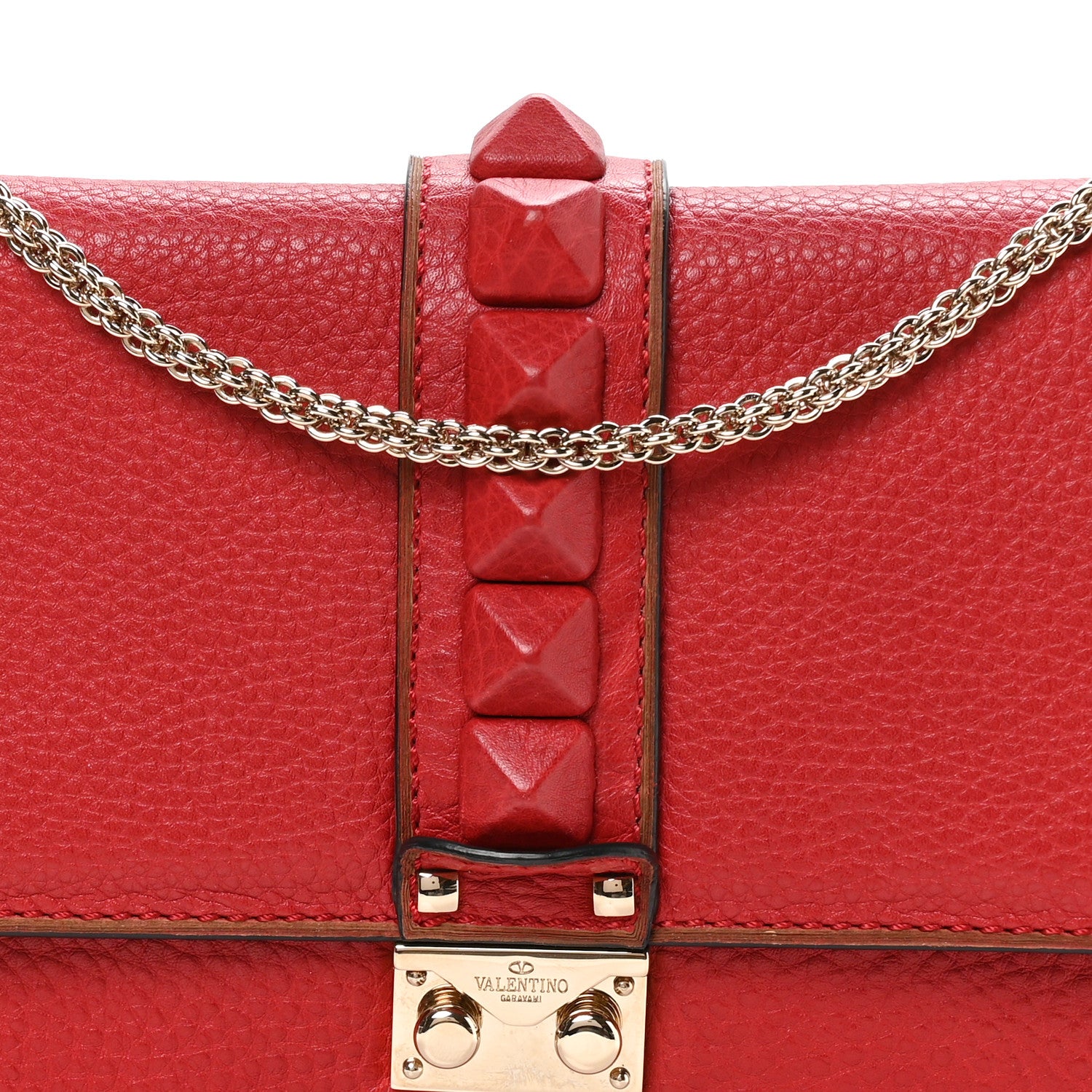 Valentino Garavani Pebbled Calfskin Monochrome Medium Glam Lock Rockstud Flap Rosso Valentino 8 of 11