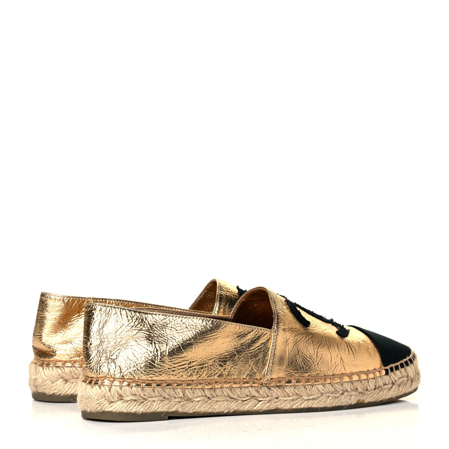 Laminated Lambskin Grosgrain CC Espadrilles 39 Gold Black