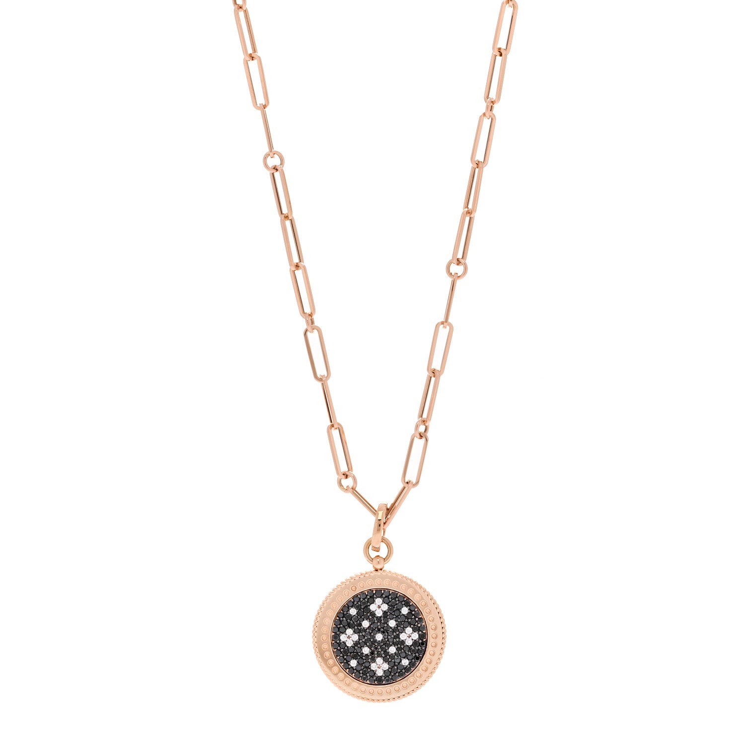Roberto Coin 18K Rose Gold Black Diamond Venetian Princess Medallion Pendant Necklace 1 of 5