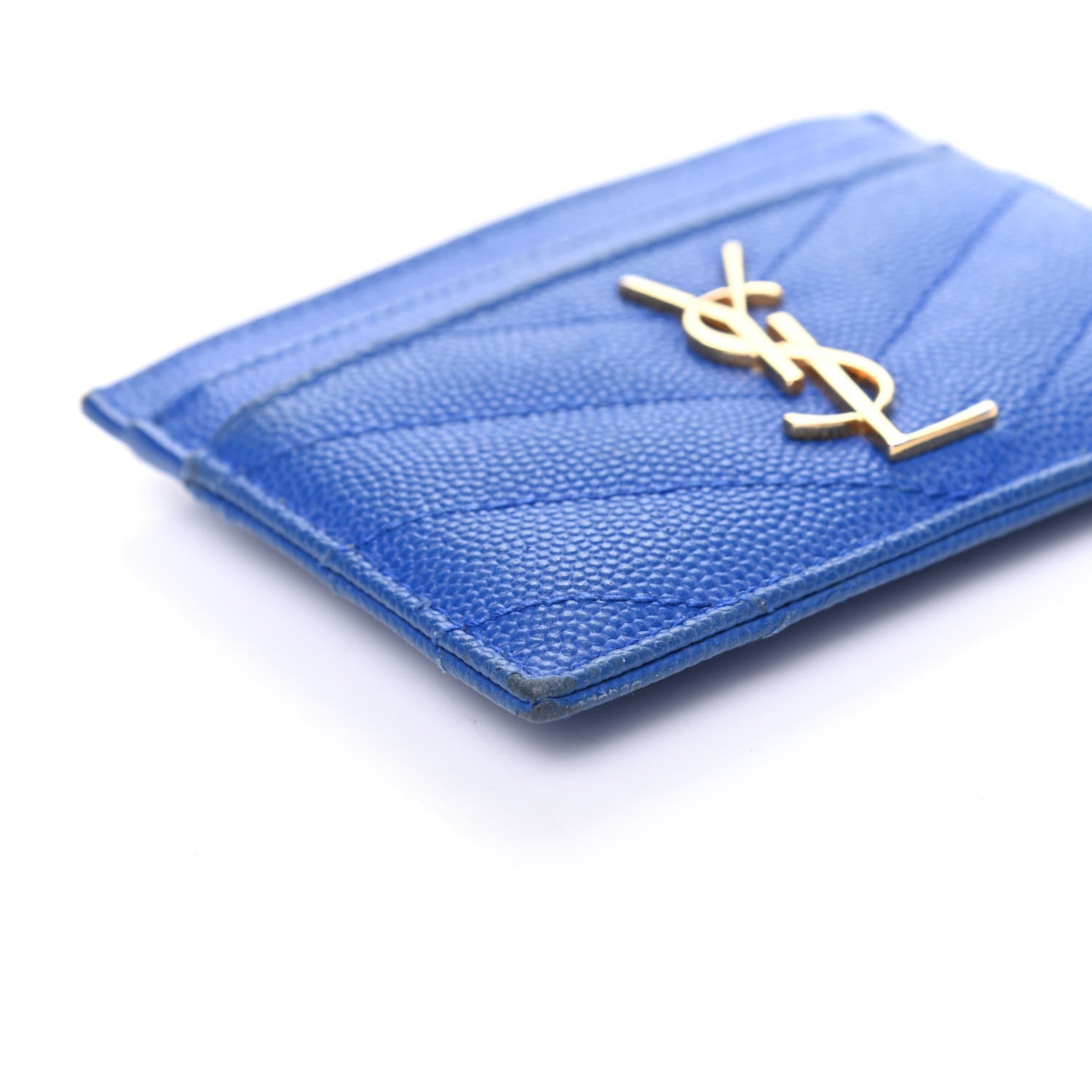 Saint Laurent Grain De Poudre Matelasse Monogram Credit Card Case Blue Majorelle 7 of 8