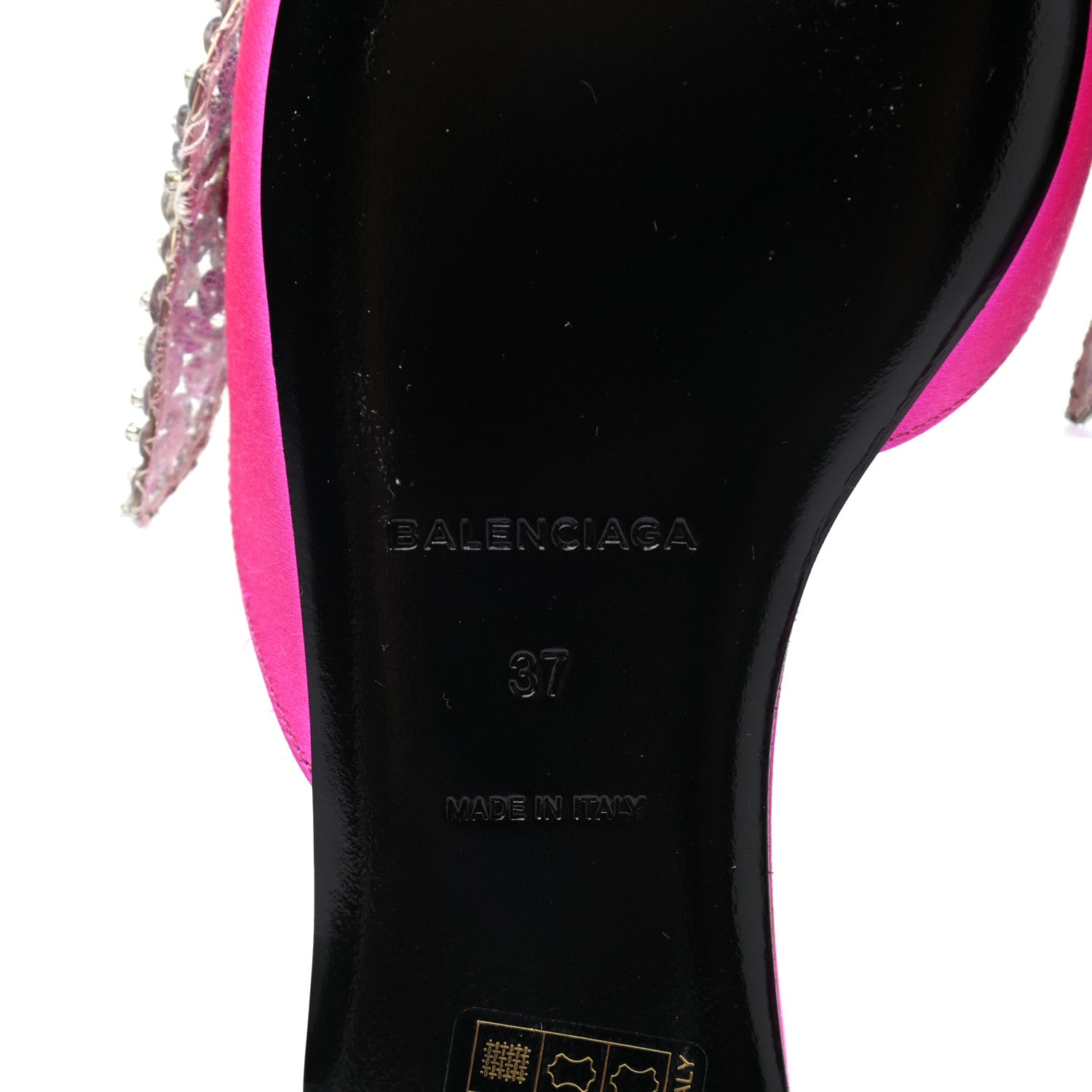 Balenciaga Satin Sequin Embellished Slash Slippers 37 Fuchsia 6 of 8