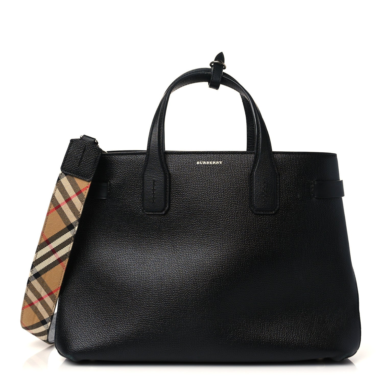 Burberry Derby Calfskin House Check Medium Banner Tote Black 1 of 9