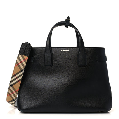 Burberry Derby Calfskin House Check Medium Banner Tote Black 1 of 9