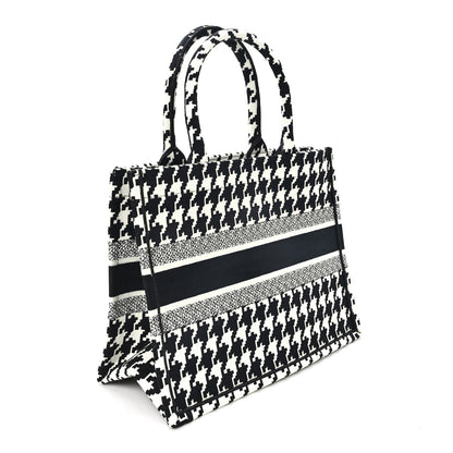 Christian Dior Canvas Macro Houndstooth Embroidered Medium Book Tote Black White 3 of 11