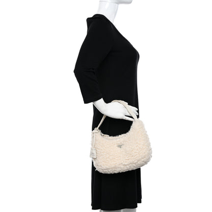 Prada Shearling Mini Re-Edition 2000 Bag Ecru 2 of 9