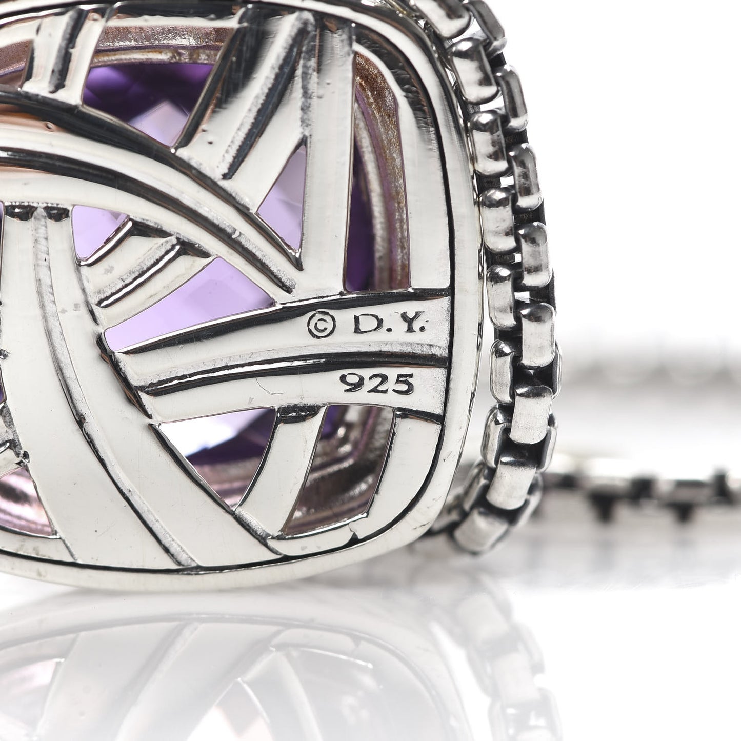 Sterling Silver Diamond Amethyst 17mm Albion Pendant Necklace