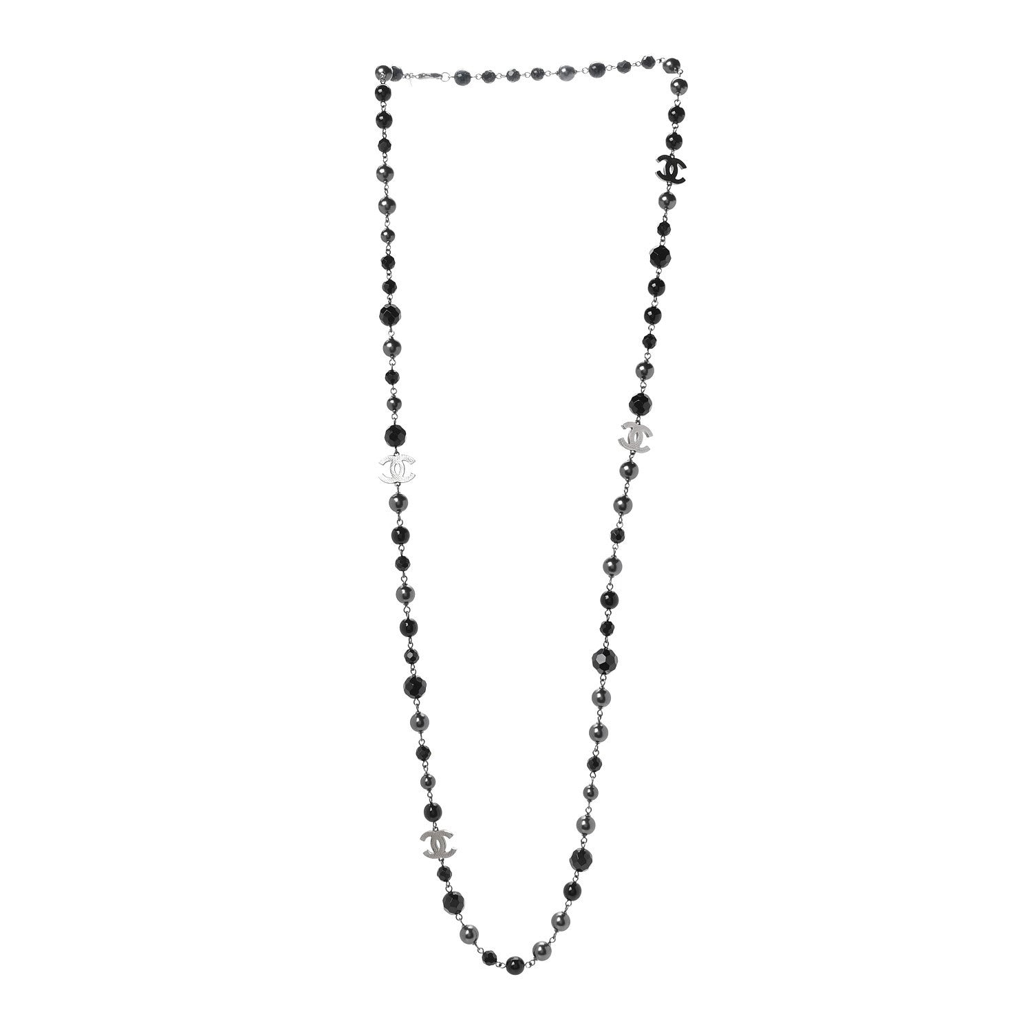 Chanel Enamel Pearl Baroque Crystal CC Long Necklace Gold Black White 1 of 5