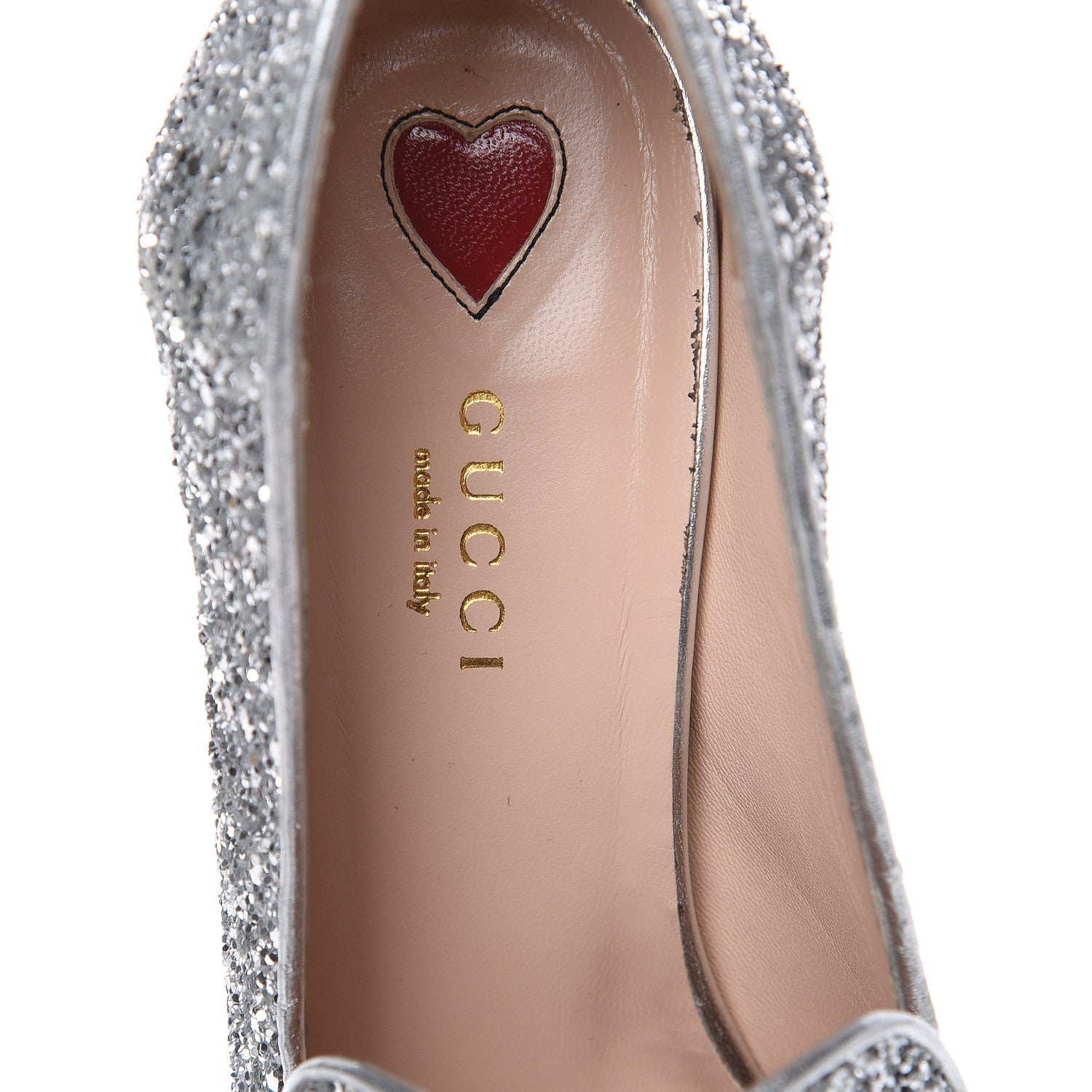 Gucci Glitter Nappa Web Peyton 75mm Loafer Pumps 38 Argento 8 of 9
