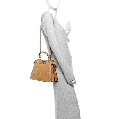 Fendi Suede Macro Stitchings Small Peekaboo Iconic Satchel Marrone 2 of 9
