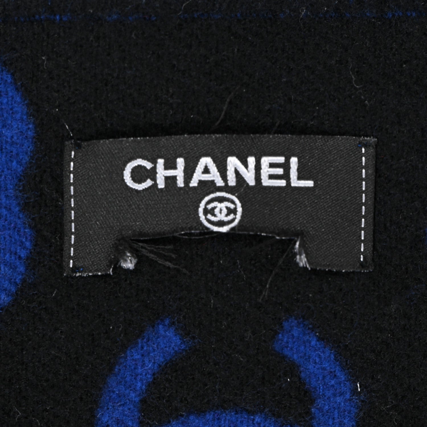 Chanel Wool Cashmere CC Scarf Blue Black 3 of 4